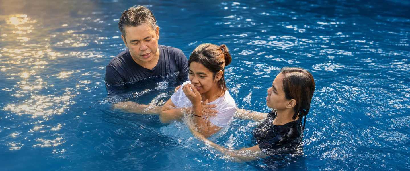 A new believer celebrating baptism with CSB Vizcaya